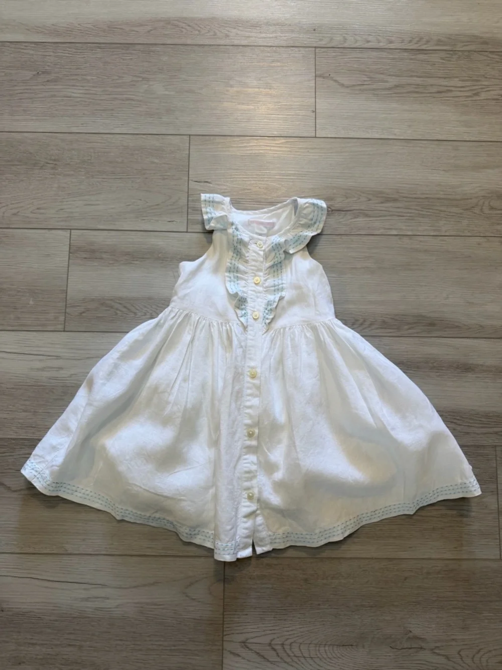 Janie And Jack Pickstitched Linen Dress Sz 2 2T White Ruffle Photo Shoot Classic